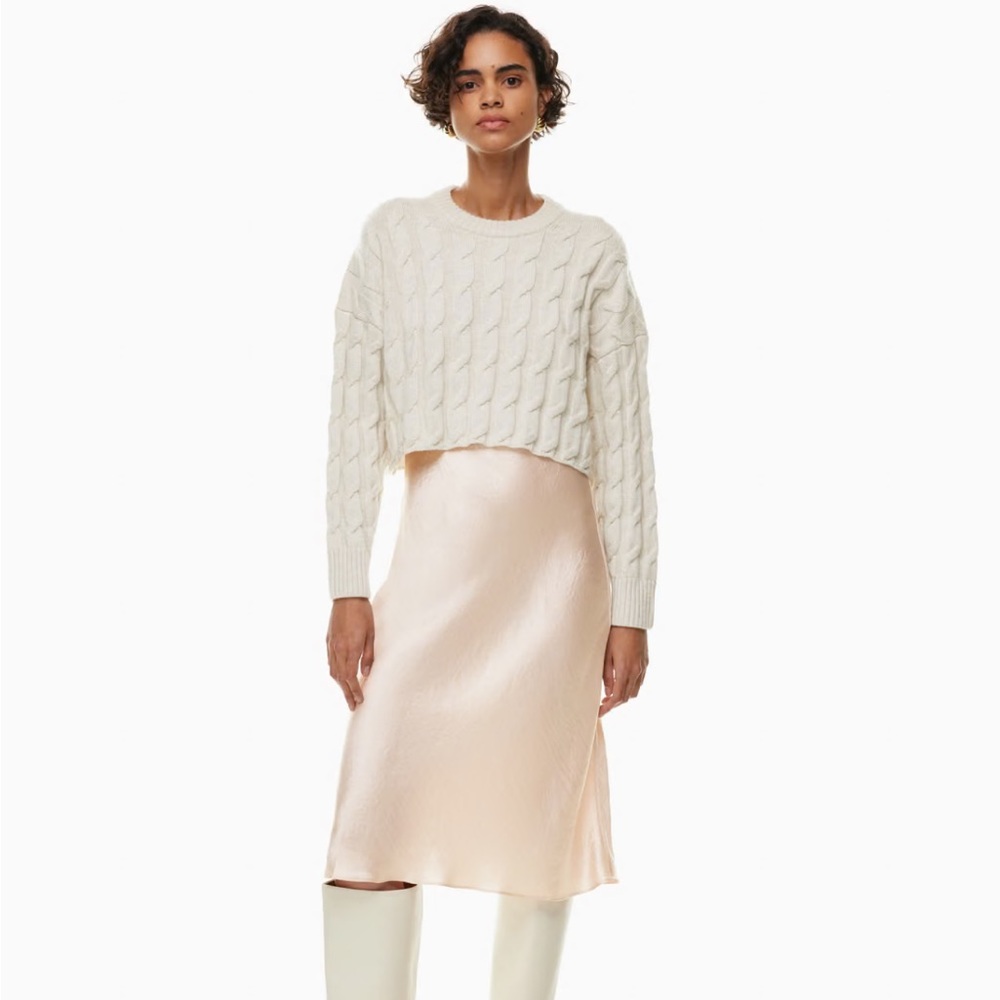 Aritzia Babaton champagne pink midi slip skirt satin